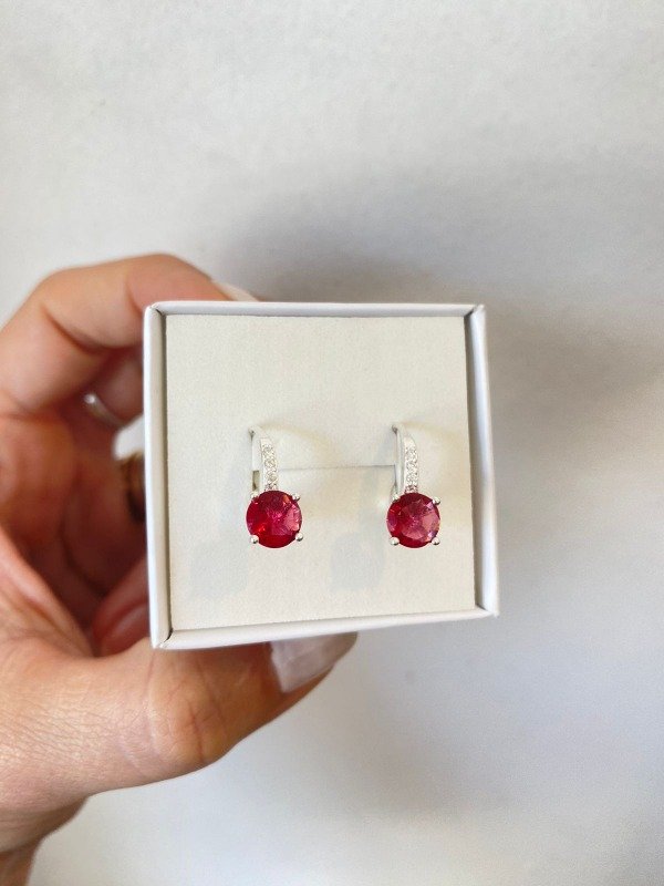 Producto - Argollitas de Plata 925 con dije Piedra Fuccia y Strass Plata 925