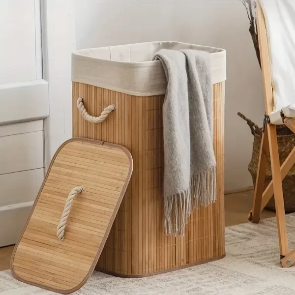 Producto - Canasto De Ropa Laundry De Bambú Con Funda De Tela Y Tap - 2