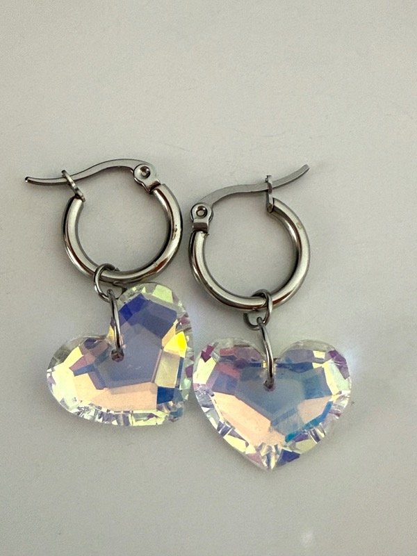 Producto - A1227 Aros argollita corazón cristal grande acero quirúrgico