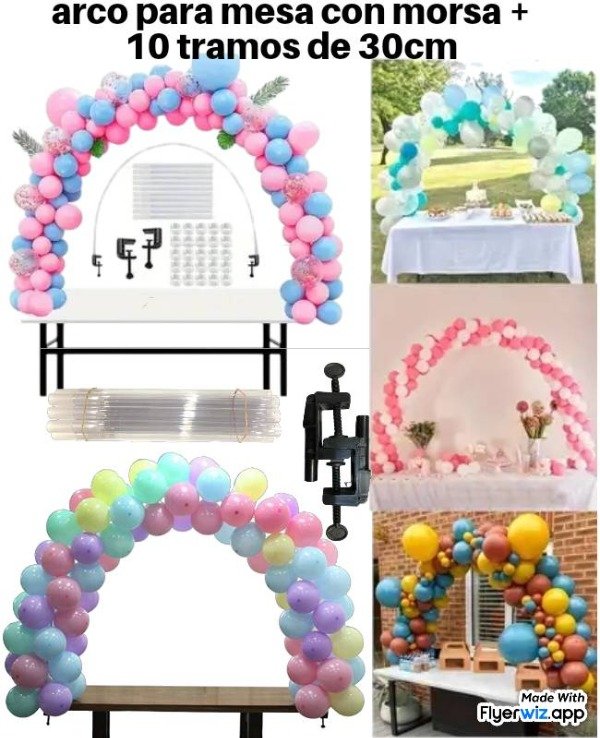 Producto - Arco de 10 tramos de 30 cm con morsa para armar decoración de globos