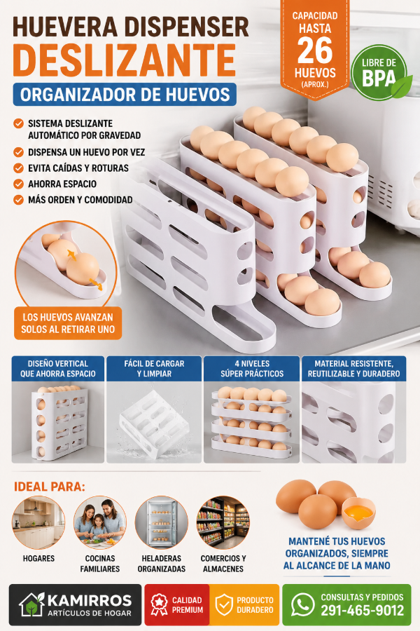 Producto - Huevera Dispenser Deslizante Organizador de Huevos para Heladera 4 Niveles