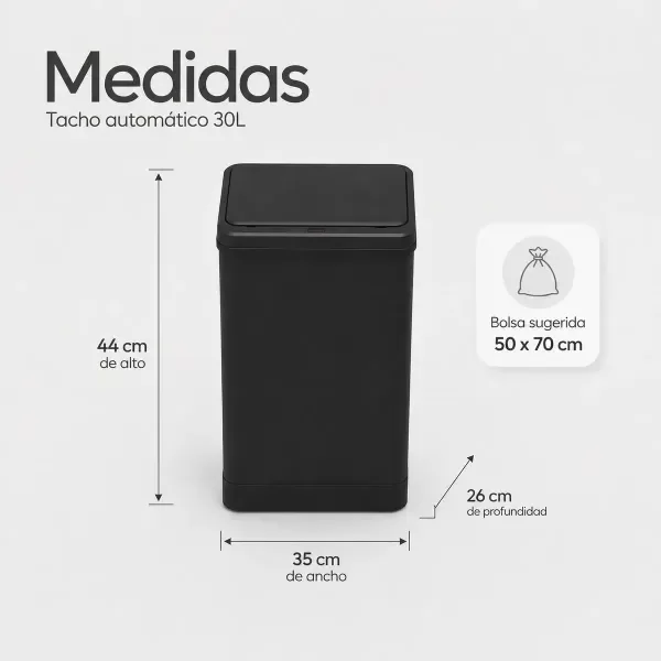 Producto - Tacho De Basura Inteligente Apertura Sensor Acero Inoxidable 50L y 30L Negro - 2