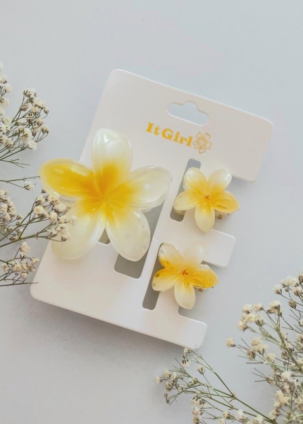 Producto - Set de 3 broches de flor amarillos