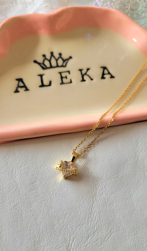 Producto - Collar corazón tira de strass de acero dorado - 3