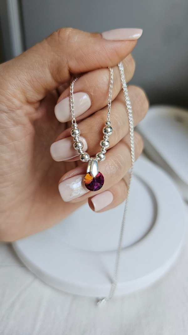 Producto - Cadena con bolitas y cristal Swarovsky 44cm. Plata
