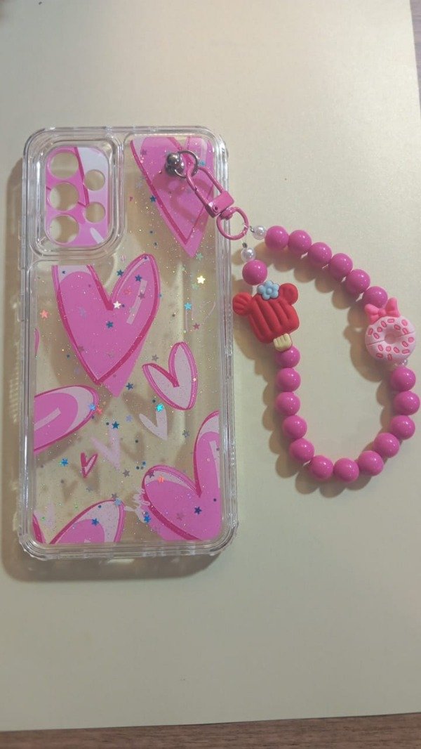 Producto - Funda Transparente Diseño Con Glitter y Cadena Corazon para Samsung A32