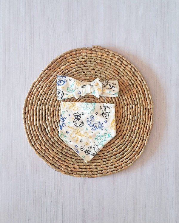 Producto - Babero Bandana + Vincha Animalitos Blanco