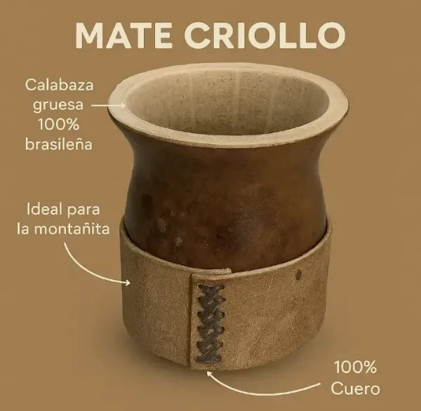 Producto - Mate Criollo Base De Cuero Con Bombilla Pico De Loro - 0