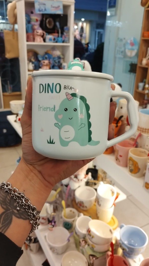Producto - Taza Cerámica con tapa Dinosaurio Verde