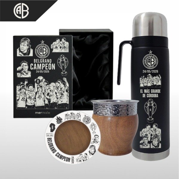 Producto - SET DE MATE + BOX PERSONALIZADO + TERMO MEDIA MANIJA BELGRANO CAMPEÓN V2 - 4
