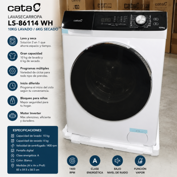 Producto - LAVASECARROPAS CATA LS-86114 WH 10 KG BLANCO