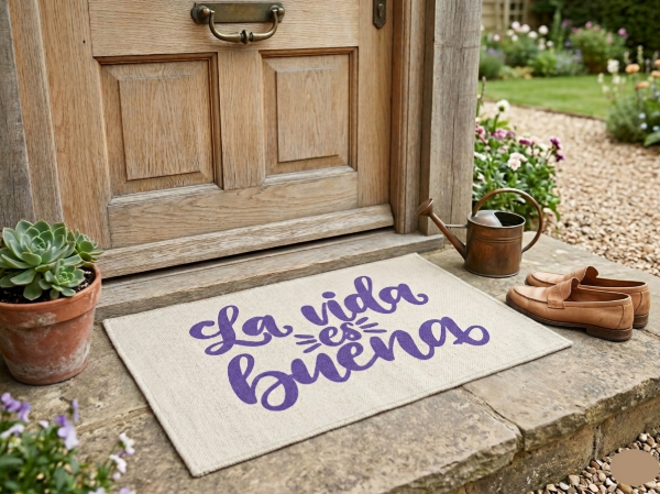 Producto - Alfombra Tejida de Algodón "La Vida es Buena" 40 x 60 cm