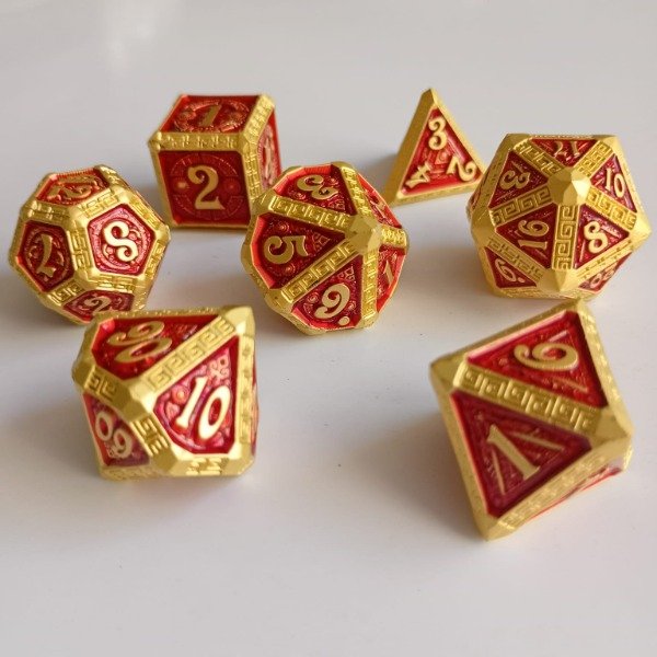 Producto - Set Dados de Rol METÁLICOS - Gold+Red