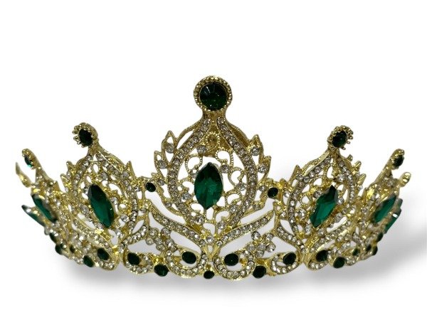 Producto - CORONA TIARA IMPORTADA METAL PREMIUM DORADA CON VERDE