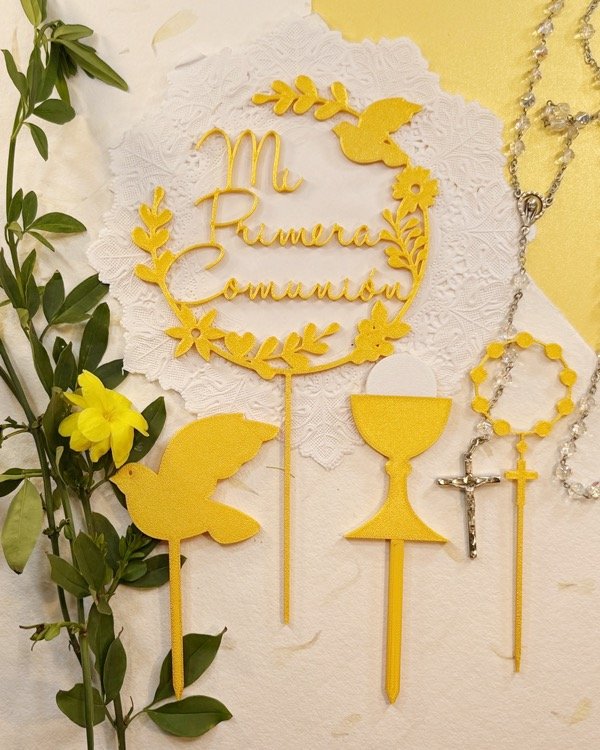 Producto - Toppers torta "combo" Mi Primera Comunión flores