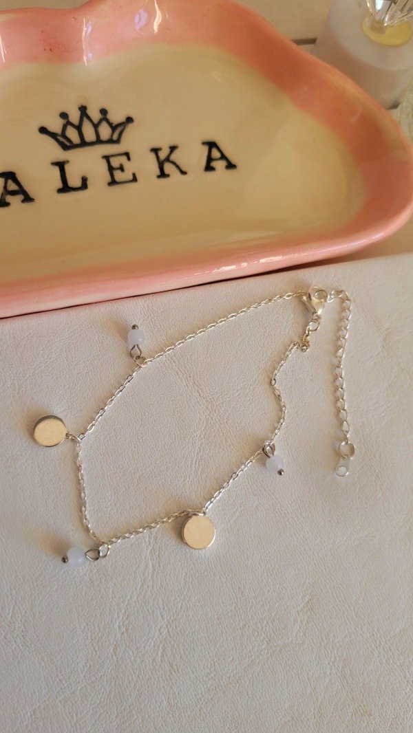 Producto - Tobillera detalles blancos de acero blanco - 2