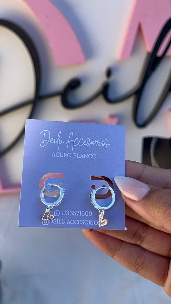 Producto - Argollitas corazón acero blanco