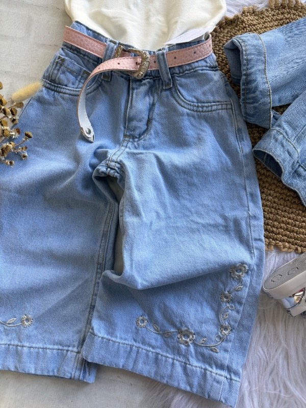 Wide leg bordado con flores talles hasta 4 años — imagen 3