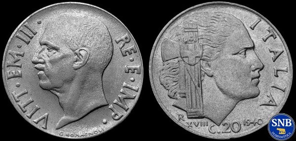 Producto - Italia - 20 Centésimos (1940) KM #75.d (No magnética) [XF]