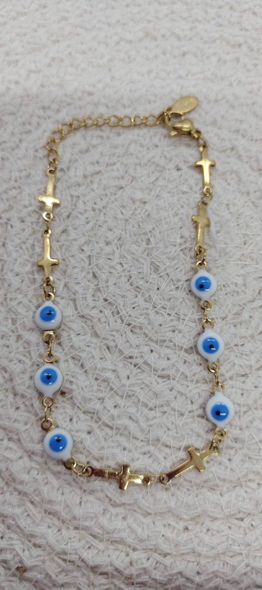 Producto - Pulsera de cruz y ojos celestes