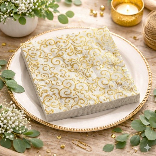 Producto - Servilleta Dorado y Blanco Arabescos x 12