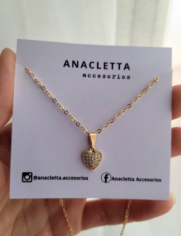 Producto - Gargantilla corazón con micropave 40 cm - Enchapado en oro