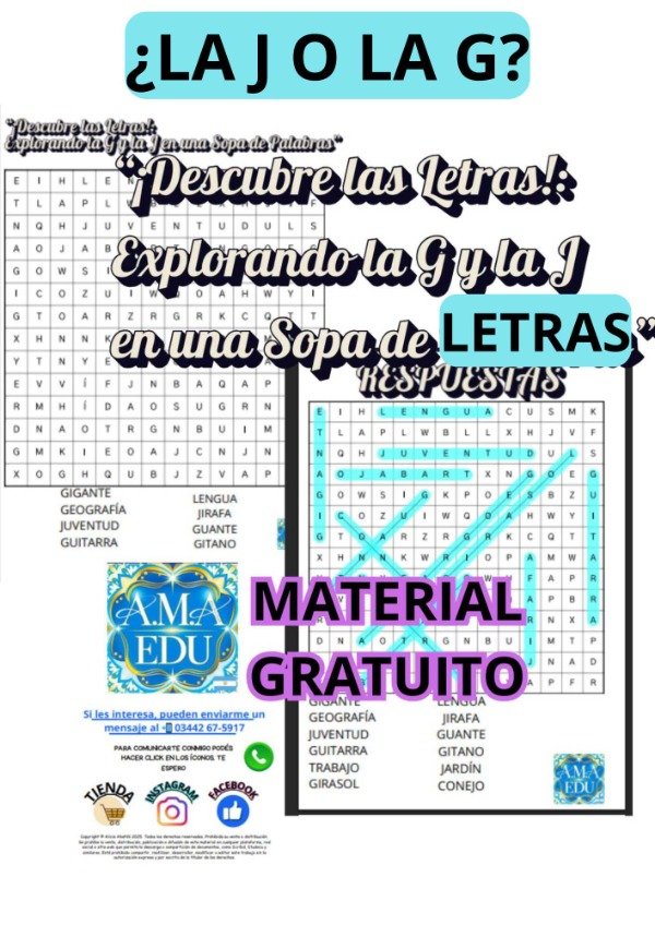 Producto - MATERIAL GRATUITO. J O G. SOPA DE LETRAS