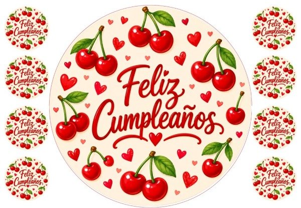 Producto - LAMINA FELIZ CUMPLE CEREZAS REDONDA 1 - 1
