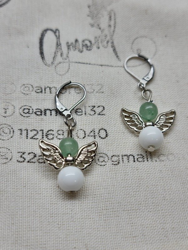 Producto - Aros Ángel de Cuarzo Verde y Onix Blanco