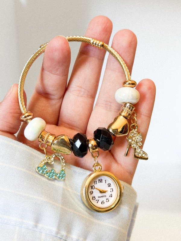 Producto - Pulsera Charms pando con reloj3-acero dorado