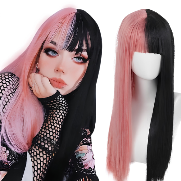 Producto - Peluca Bicolor Rosa/Negro