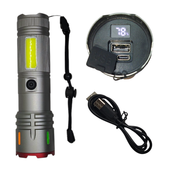 Producto - Linterna Reforzada Recargable USB 4 Modos Cargador Portátil Para Celu EX0153