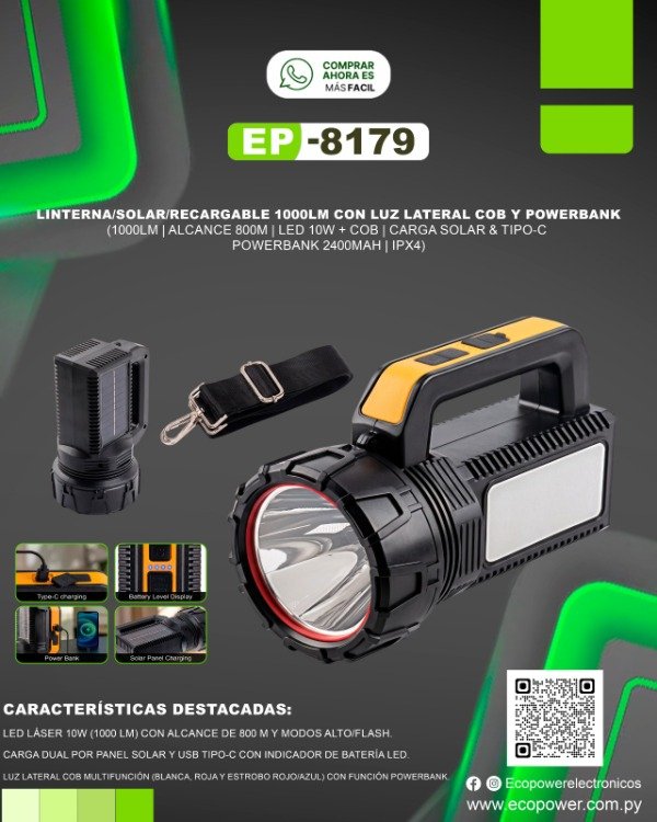 Producto - Linterna Solar Recargable Ecopower EP-8179