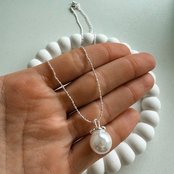 Producto - Collar Perla blanca - acero blanco