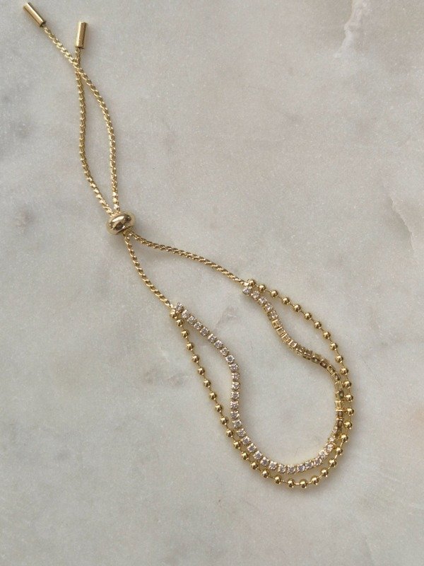 Producto - Pulsera doble bolitas y linea de strases
