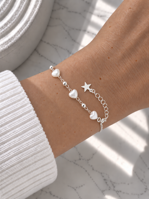 Producto - PULSERA DE PLATA PERLAS CORAZÓN 0245