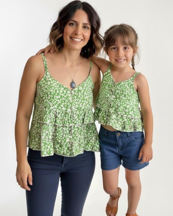 Producto - Blusa Musculosa de Lino Verde Floreada - 0