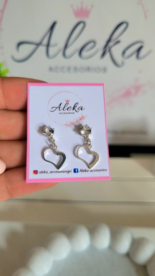 Producto - Aros pasantes corazón con strass de acero blanco - 0
