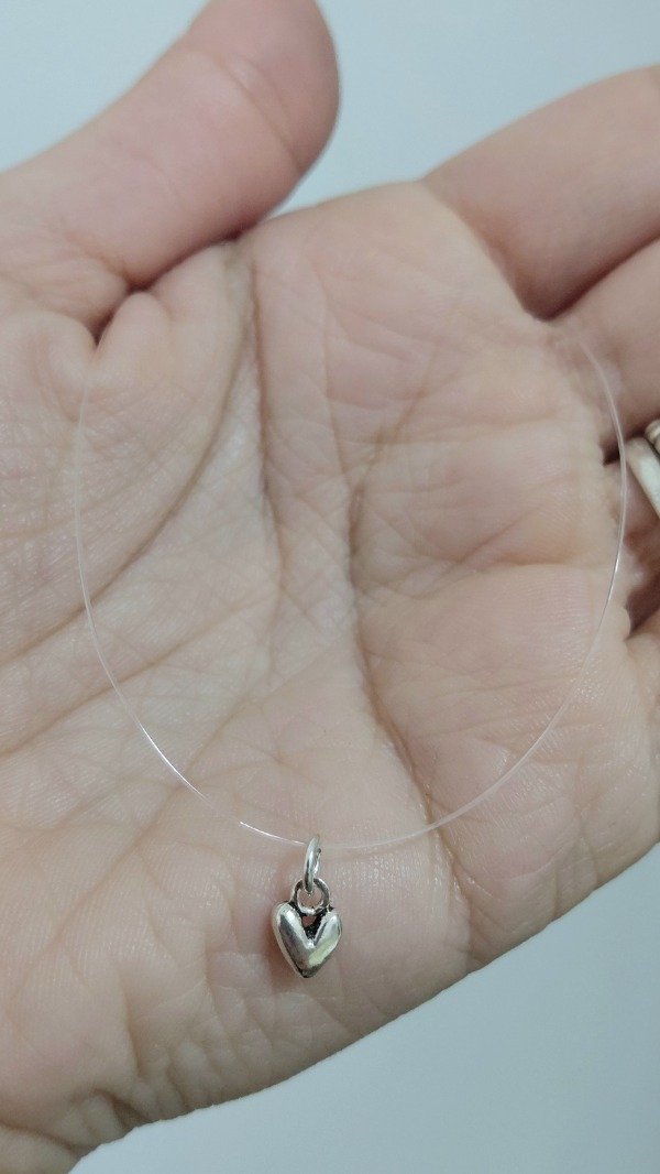 Producto - Collar de Plata y Tanza 40cm con Corazón Mini - 0