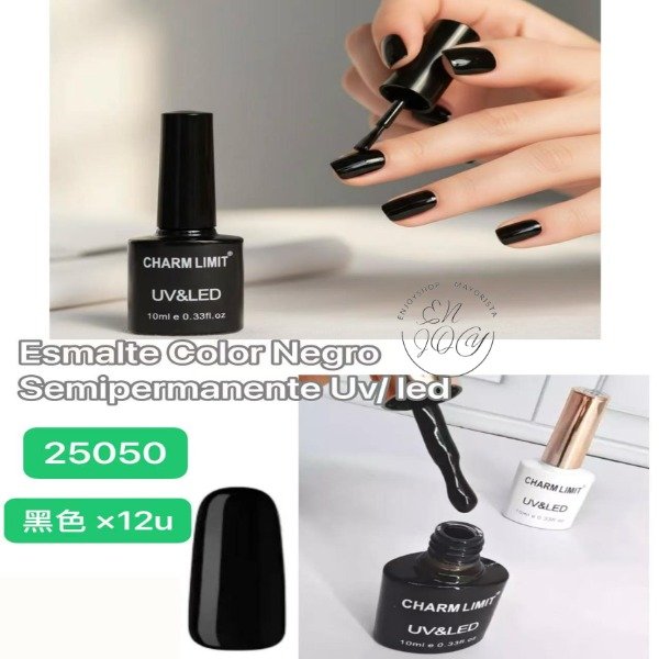 Producto - CAJA X12 Esmalte Color Negro Semipermanente Uv/led 25050
