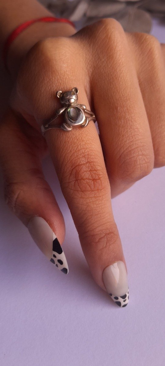 Producto - Anillo plata osito piedra haliotis