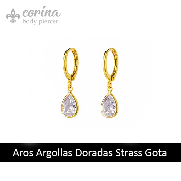 Producto - Aros Argollas Doradas Strass Gota