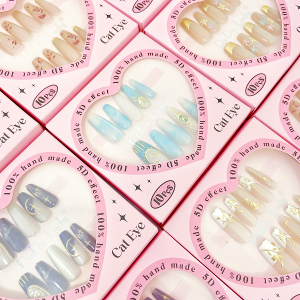 Producto - Uñas postizas press on ojo de gato decoradas DodoLady