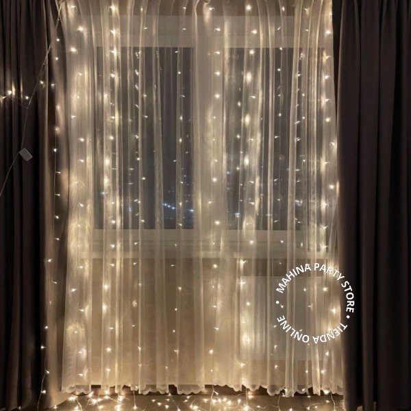 Producto - Cortina de luces cálida alambre 3 x 3 mts con control