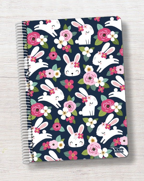 Producto - Cuaderno A4 tapa rígida plástica 100h dis. flores y conejitos