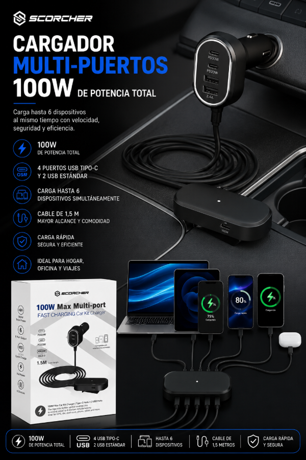 Producto - Cargador Scorcher Multiport 100W USB + USB-C