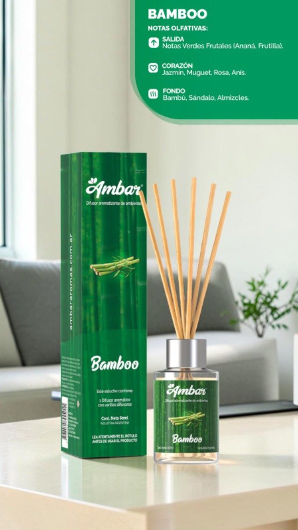 Producto - DIFUSOR CON VARILLAS AMBAR 60ML "BAMBOO"