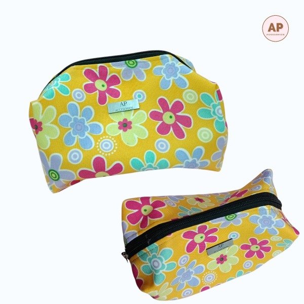 Producto - NECESER CARTU BOX TELA FLORES FONDO AMARILLO