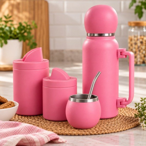 Producto - SET MATERO OVALO YERBERA AZUCARERA MATE Y BOMBILLA TERMO ACERO 1LT - 3