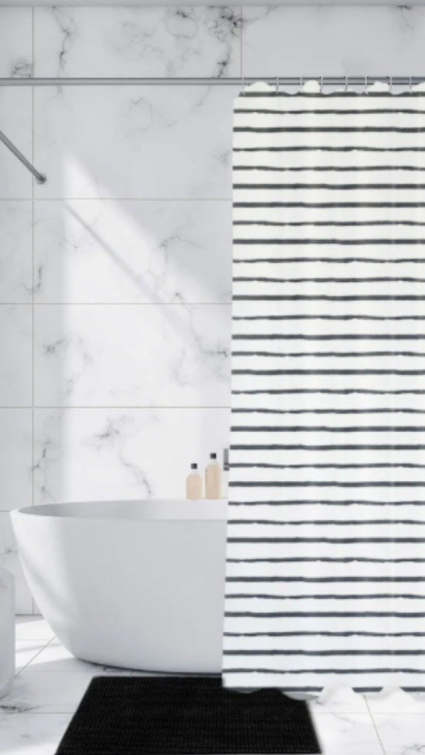 Producto - Set de baño Neo / Cortina + ganchos + alfombra